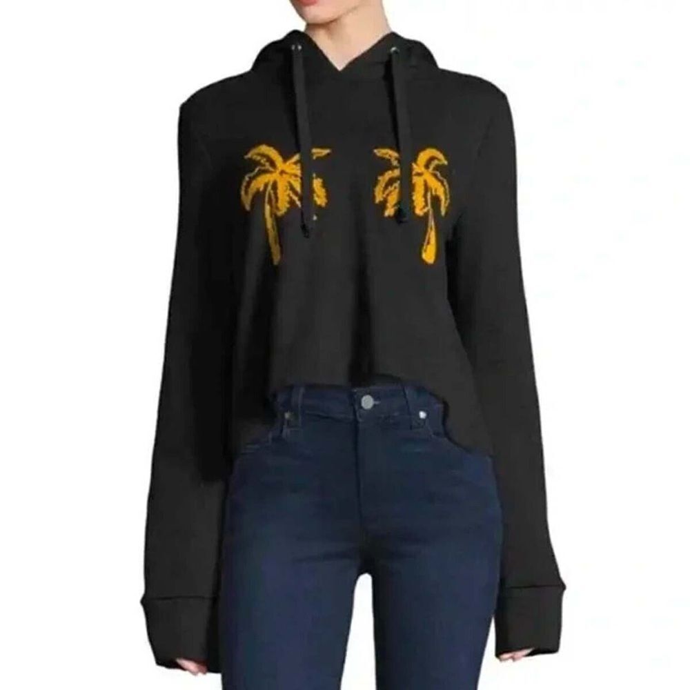 ALC Black Embroidered Gold Palm Trees Cropped Sweatshirt Size Small​​​​​​​ - Picture 2 of 11